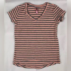 Tresics Girls Shirt V-Neck Shortsleeve In Gray Orange Stripes Size 7/8